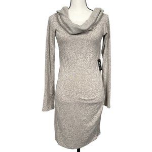 Express Sweater Midi Dress Medium Cowl Neck Beige Long Sleeve Ribbed Soft NWT